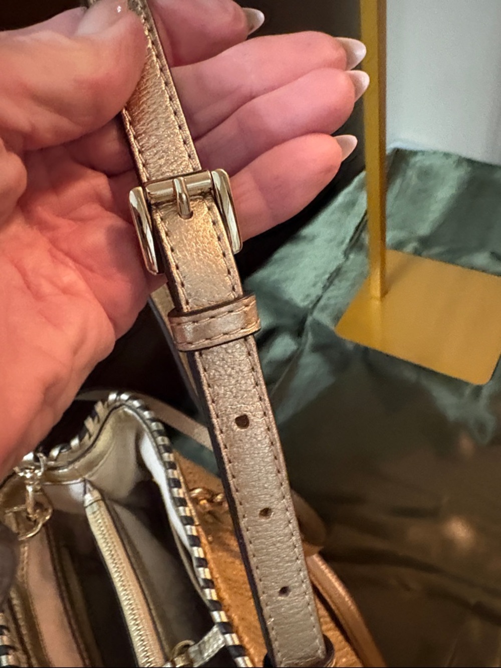 Michael Kors Rosalie Straw Tote with Gold Metallic Trim and Chain Handles - Picture 13 of 14